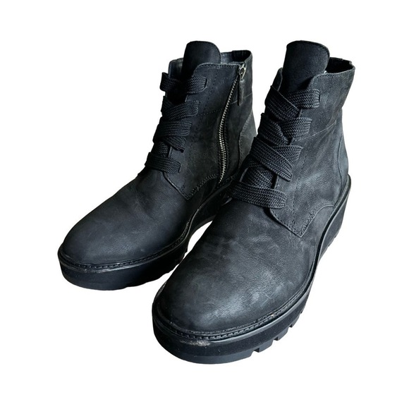 Eileen Fisher Collar Tumbled Nubuck Wedge Bootie Black Size 9.5 - Picture 5 of 11